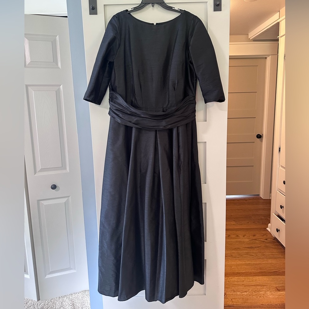 Black Gown with 3/4 Cuffed Sleeves, Full Skirt and Crew Neck